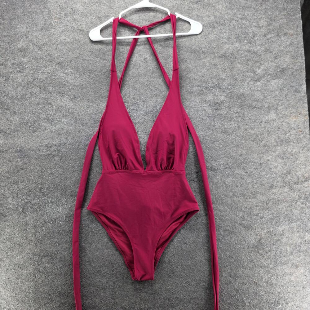 Cupshe One Piece Womens M Pink Lined Built-In Bra Halter Padded High-Waisted